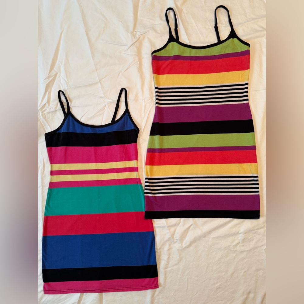 2 Mini Dresses - Colorful Stripes - Bodycon - Derek Heart brand